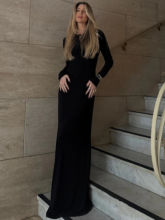 Mozision Backless Long Sleeve Sexy Maxi Dress Women Gown Autumn Winter New High Waist Pleated Club Party Long Dress Elegant