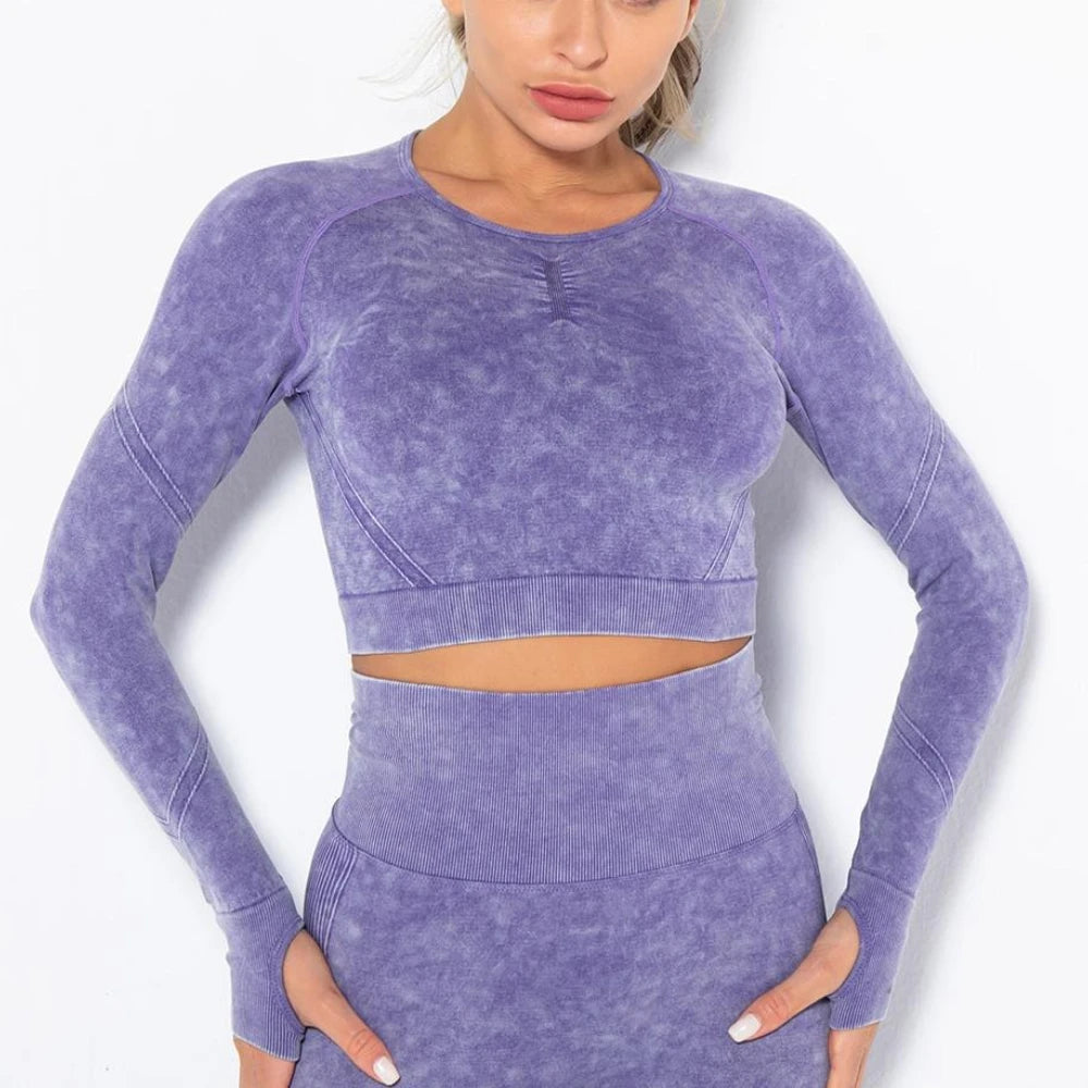 Top esportivo justo, de manga comprida para corrida e academia