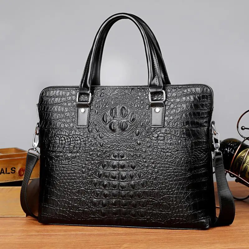 Bolsa de couro macio com estampa de crocodilo