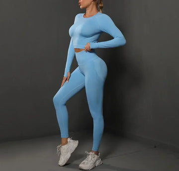 Conjunto de Yoga Feminino Sem Costura, Justo e Modelador de Quadril, Ideal para Esportes, Corrida e Fitness