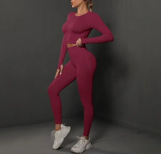 Conjunto de Yoga Feminino Sem Costura, Justo e Modelador de Quadril, Ideal para Esportes, Corrida e Fitness