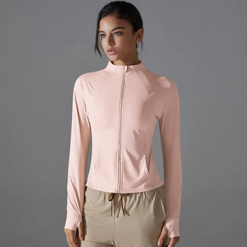 Jaqueta feminina Respirável e resistente aos raios UV, perfeita para esportes, corrida e atividades físicas.