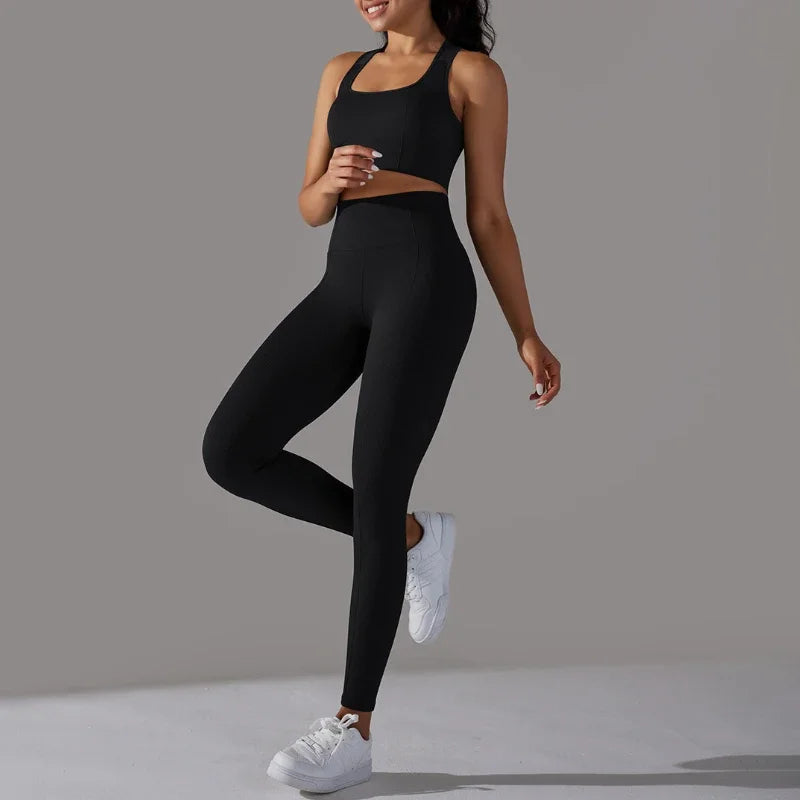 Conjunto de 2 peças para mulheres. Leggings esportivas femininas,